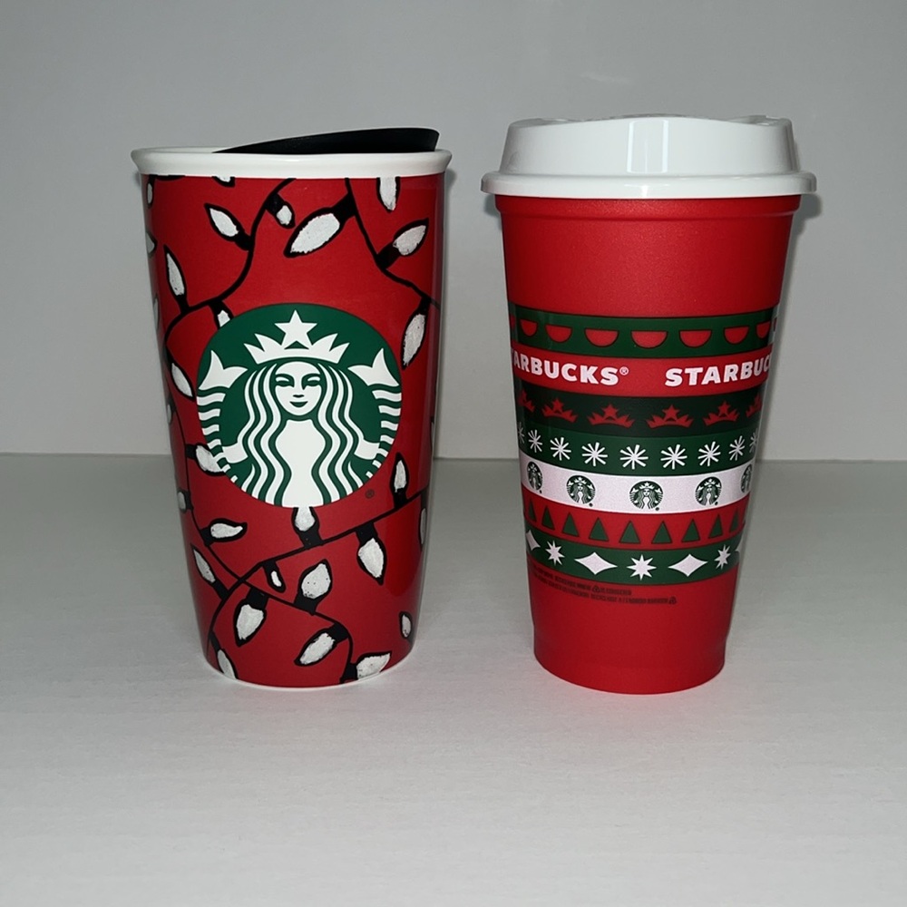 Starbucks 2016 Holiday Christmas Lights Ceramic Travel Mug Cup Tumbler 12 oz